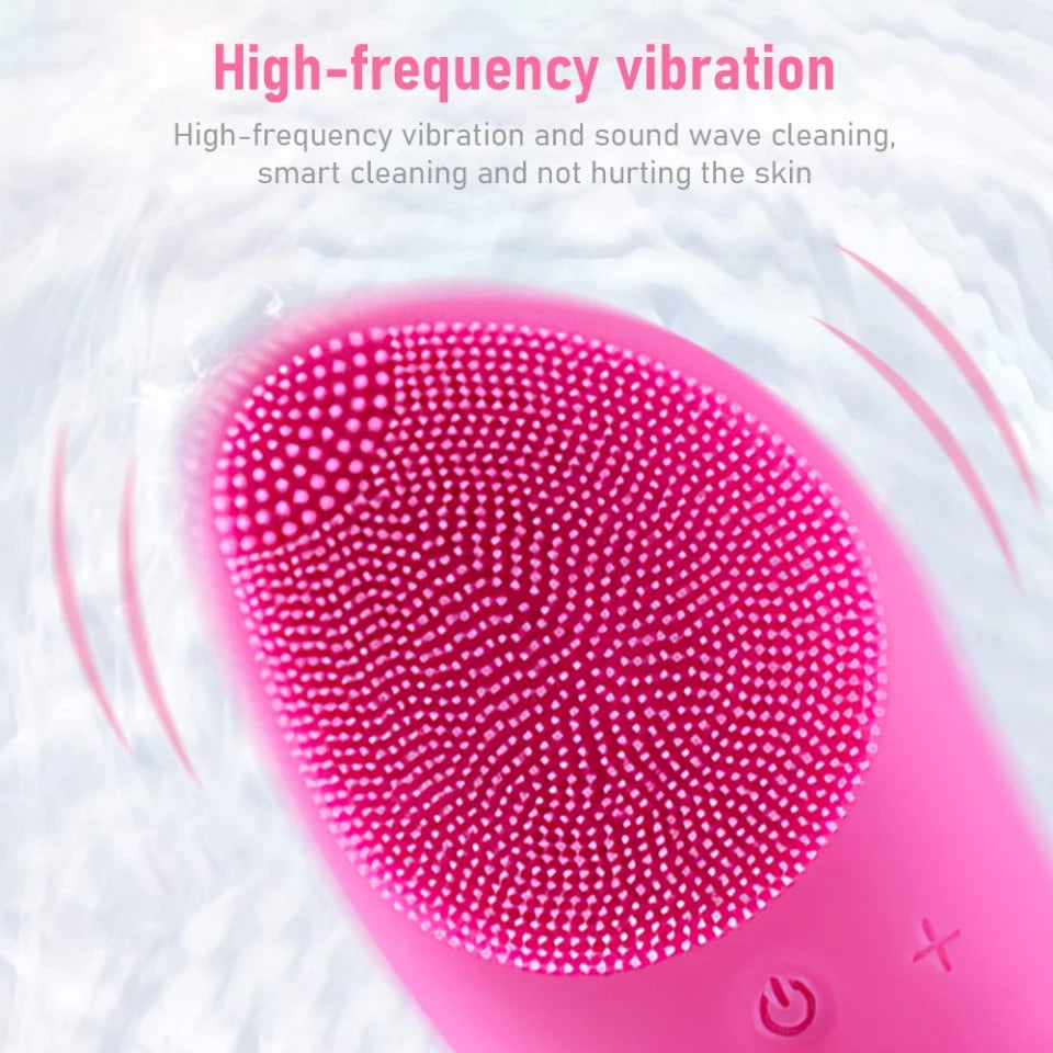 Vibrant Pink Sonic Facial Cleansing Brush has high frequency vibration