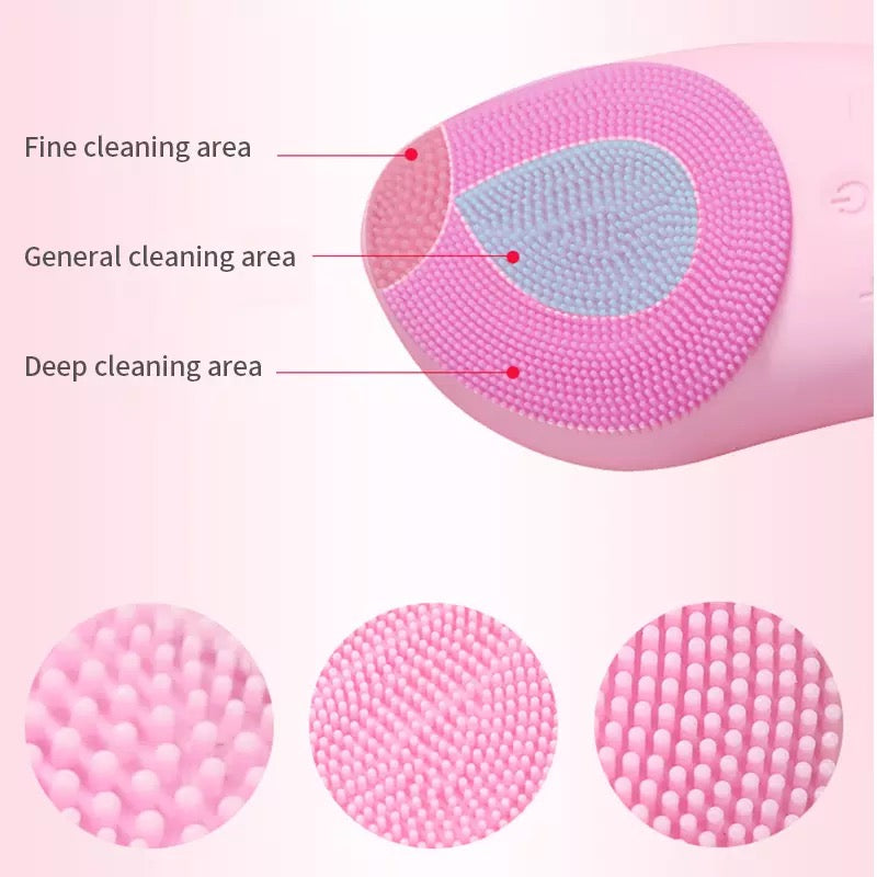 Pink Sonic Face Cleansing Brush Fine cleaning area, general cleaning area and deep cleaning area