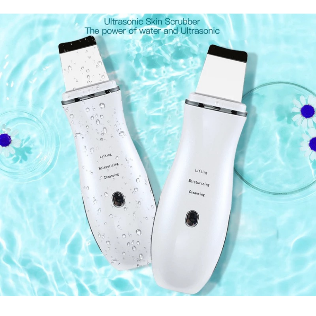 White Ultrasonic Skin Scrubber floats on Water, Facial Spatula , Lifting Moisturizing and Cleansing modes