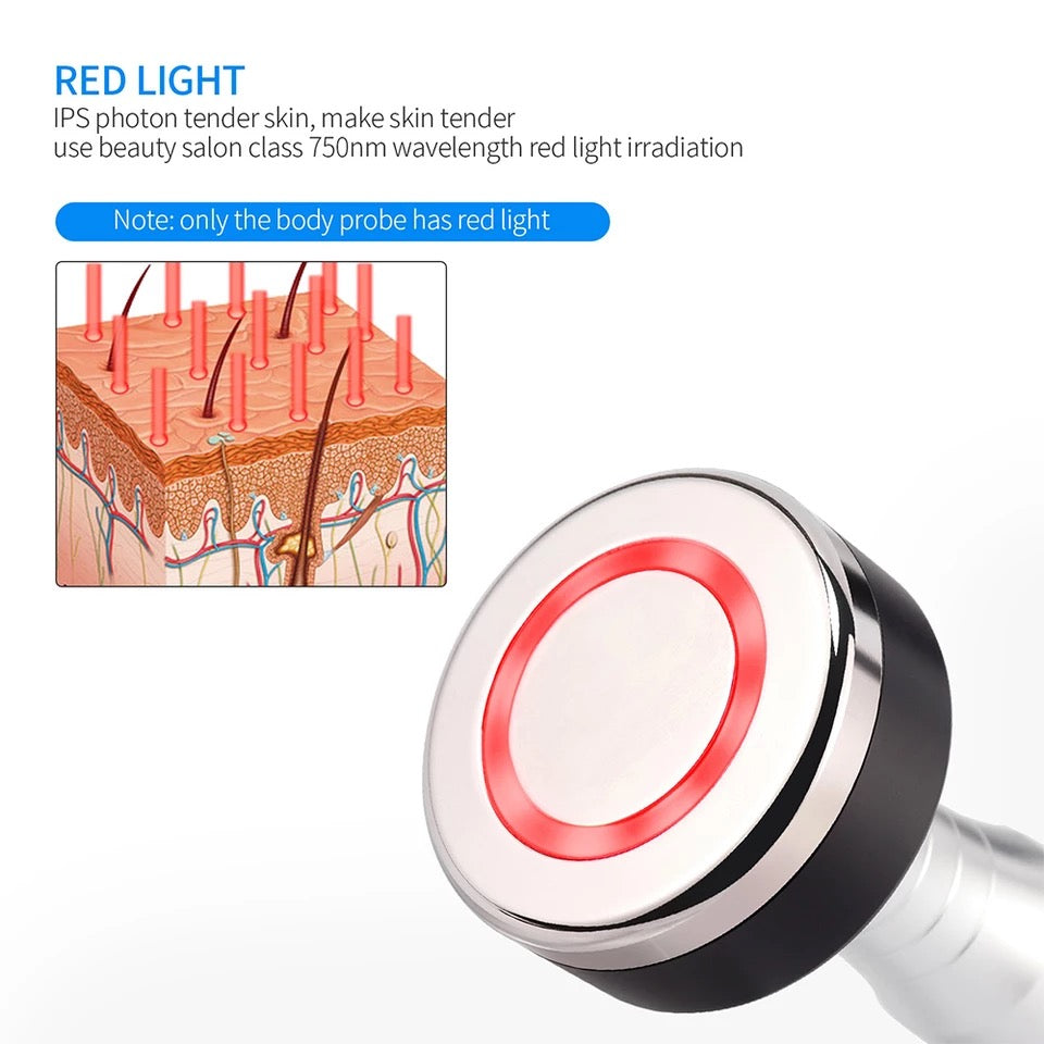 Radio Frequency Probe with Red Light of 759nm Wavelength, Close up of Dermis